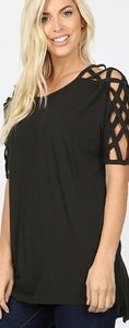 New Black Criss Cross Sleeve Top